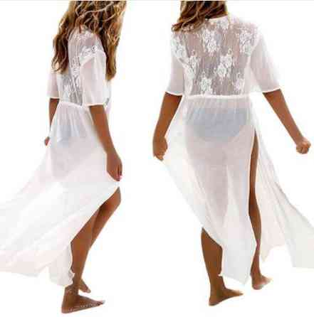 Пляжный халат с кружевом на спине L белый Киев