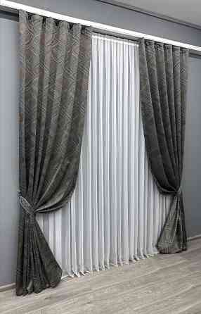 Комплект готовых штор VR-Textil Жаккард Mystery № 1621ш Серый с коричневым 150х290 см 2 шт (33-0543) Киев