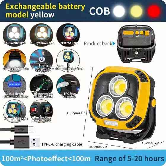 Прожектор ліхтар кемпінг W891-1-3COB(White+Yellow)+5SMD(Red) Power bank ZJ-74 Львів