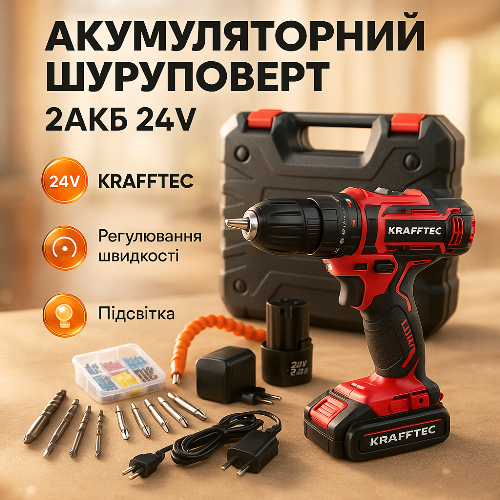 Шуруповерт з різними насадками та пристосуваннями KRAFFTEC 24V, Шуруповерт у валізі для дому LO-50 Львів - фото 18