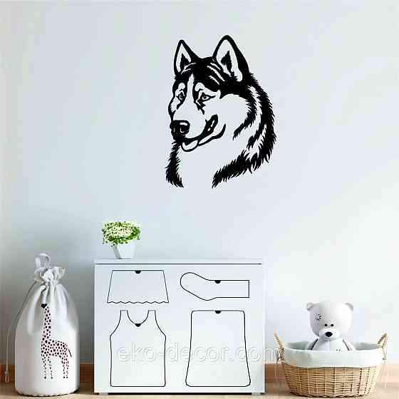 Декоративне настінне Панно «Хаскі», Декор на стіну 70*51 см, Чорний Київ