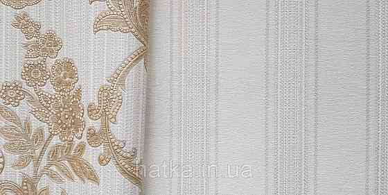 Шпалери вінілові на флізеліні AdaWall Seyyah 1.06х10 смуги широкі структурні молочні сріблясті Київ