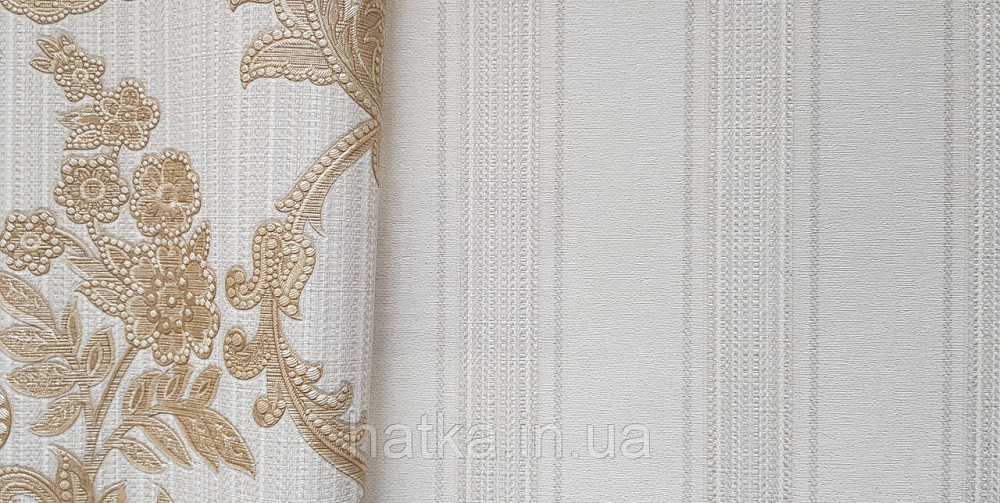 Шпалери вінілові на флізеліні AdaWall Seyyah 1.06х10 смуги широкі структурні молочні сріблясті Київ - фото 2