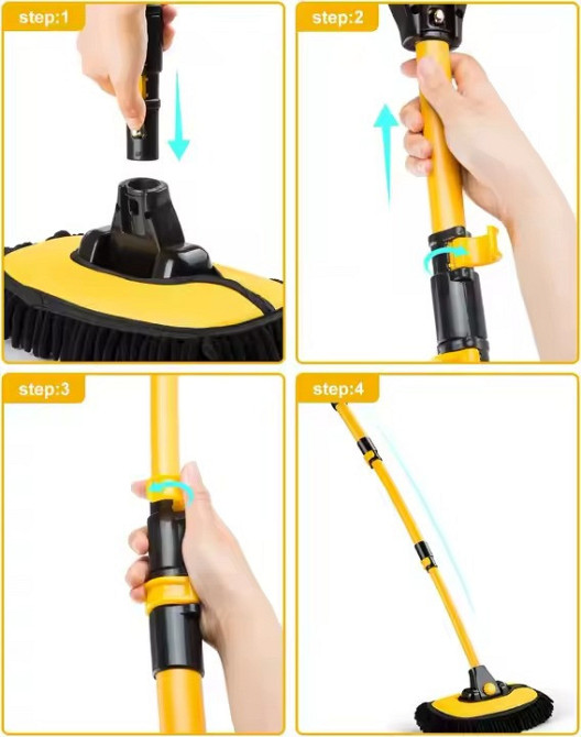 Швабра автомобильная для мойки с выдвижной телескопической изогнутой ручкой размер 28х100 см,желтая Каменец-Подольский - изображение 9