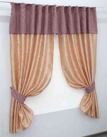 Кухонные шторы VR-Textil № 073к с ламбрекеном и подхватами персиковый с пудровым 285х170 см (52-0148) Киев
