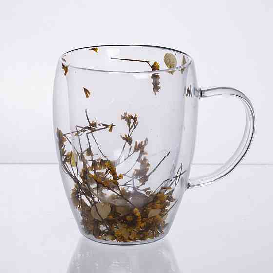 Yiwu Чашка скляна з подвійними стінками, склянка з термостійкого скла з декором жовтих сухоцвіт Коломыя