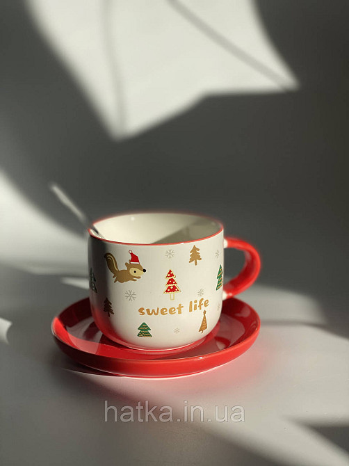 Чашка з блюдцем і ложкою новорічна Olens "Новорічне свято" 150 мл Київ - фото 4