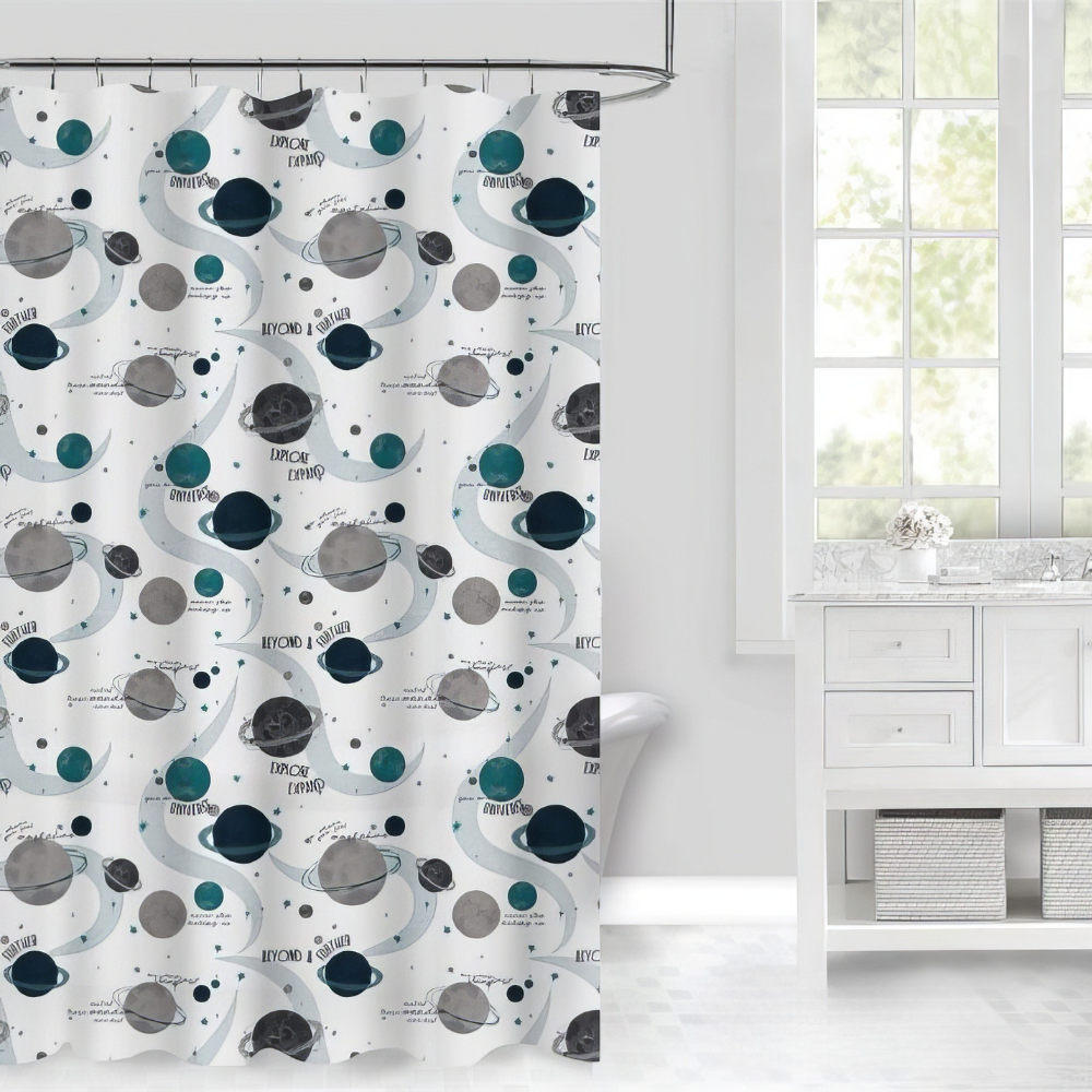 Штора для ванной и душа 180x180 см водоотталкивающая,шторка для душевой с пластиковыми крючками,белая Каменец-Подольский - изображение 1