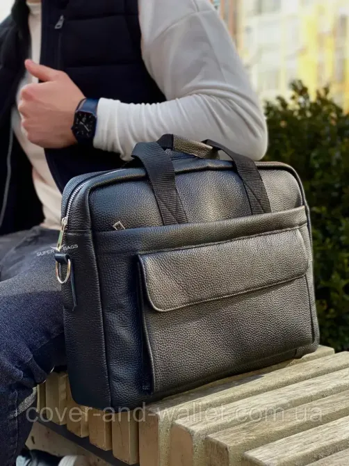 Чоловіча шкіряна ділова сумка для ноутбука чорного кольору ST Leather Київ - фото 6