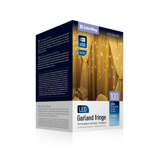 Світлодіодна гірлянда завіса (бахрома) 100 Led 3*0,6м теплий колір USB CW-GF-100L36UWW ColorWay Житомир - изображение 8