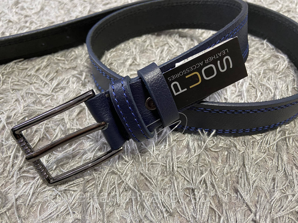 Стильный мужской кожаный ремень синего цвета 35 мм PS Leather Киев - изображение 1