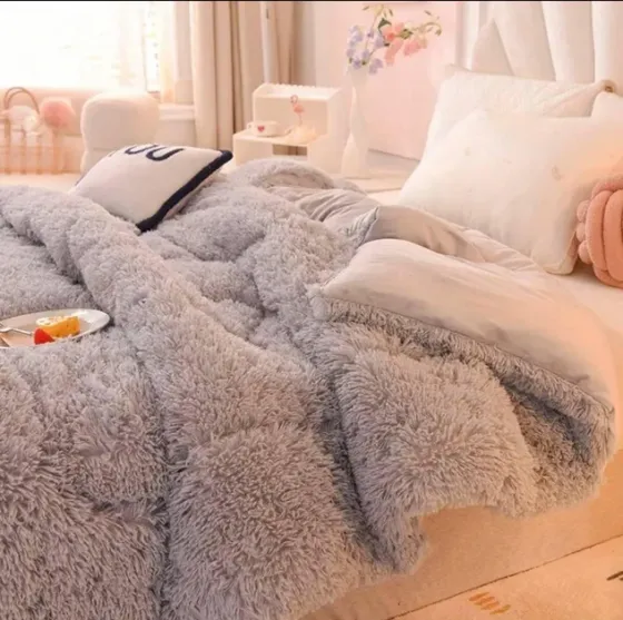 Постільна білизна зимова Верх хутро, внутрішня частина бавовна Сірий Двоспальний 180х215 см Київ