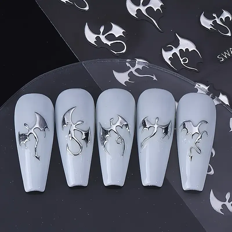 Наклейки для ногтей 3D “Дракон” — золотые, серебряные и голографические, 3 листа Киев - изображение 7