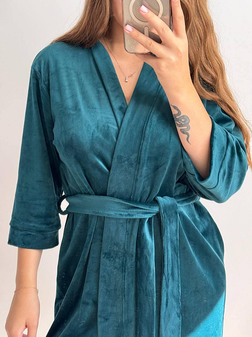 Халат жіночий плюш велюр під пояс Смарагд M Харків - фото 4