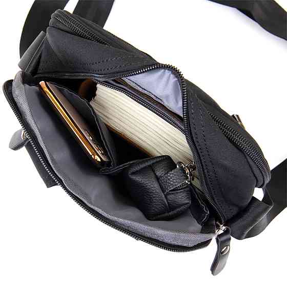 Универсальная текстильная мужская сумка на два отделения Vintage 20660 Черная Киев