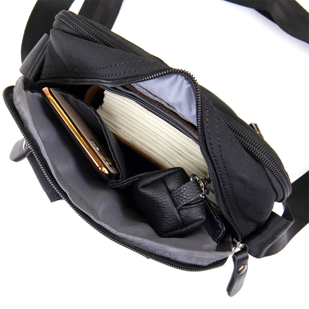 Універсальна текстильна чоловіча сумка на два відділення Vintage 20660 Чорна Київ - фото 5