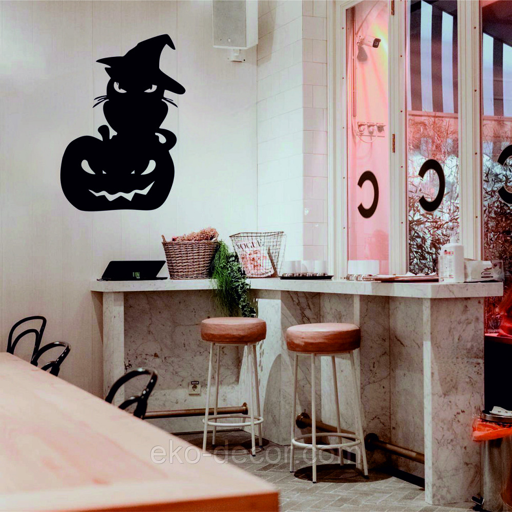 Декоративне настінне Панно «Хеллоуїн — гарбуз із котом», Декор на стіну 90*63 см Київ - фото 5