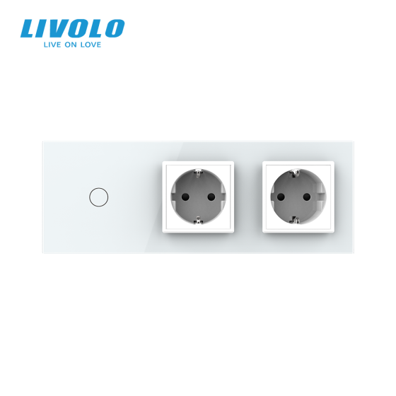 Сенсорний вимикач 1 сенсор 2 розетки Livolo білий скло (VL-C701/C7C2EU-11) Коломыя