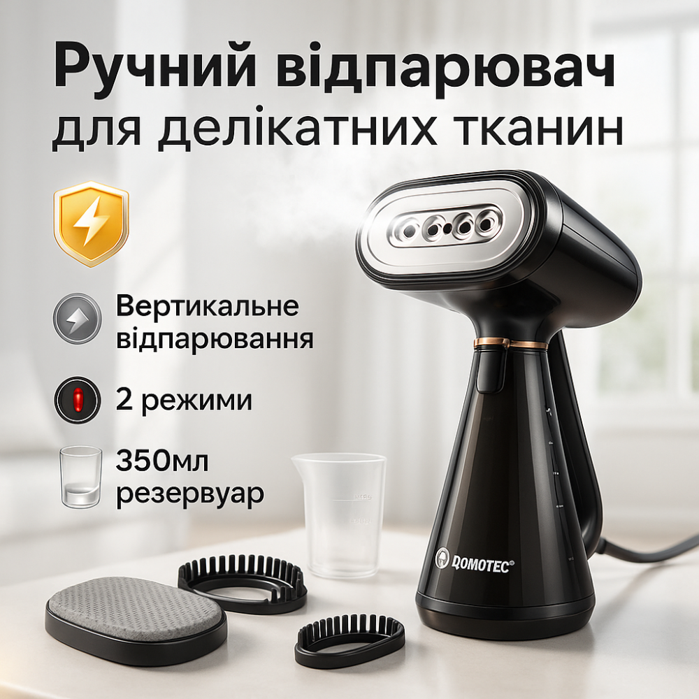 Відпарювач одягу з щіткою для ворсу Domotec MS-1272 1600 Вт, Ручний відпарювач з швидким нагріванням UW-66 Львів - фото 9