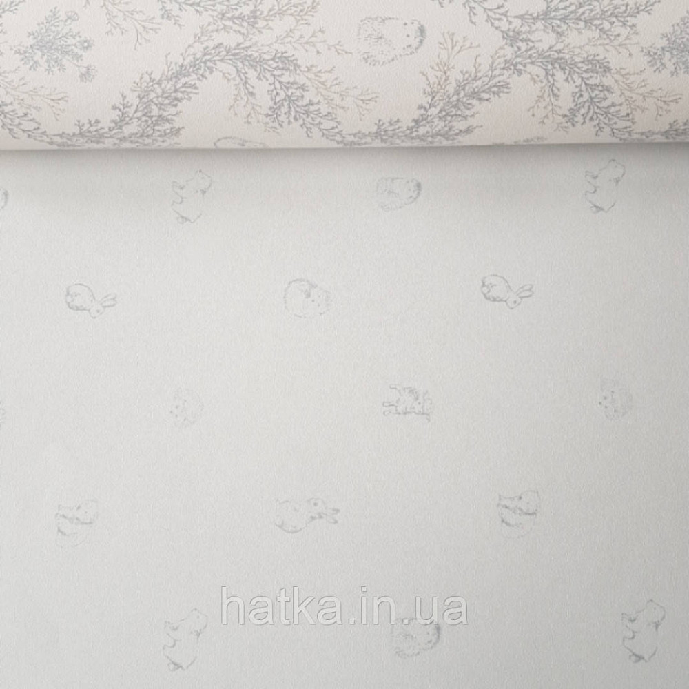 Шпалери паперові дитячі Lutece Tartine et Chocolat біла основа сірі мишки їжачки баранці зайчики Київ - фото 2