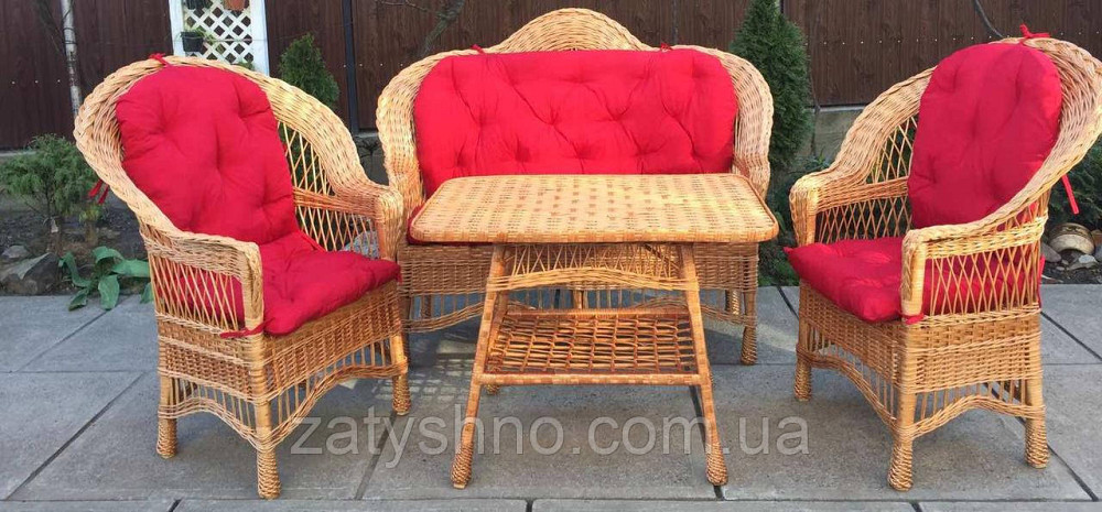 Плетеная мебель с накидками | мебель из лозы с красными накидками| ротанговая мебель с накидками Киев - изображение 6