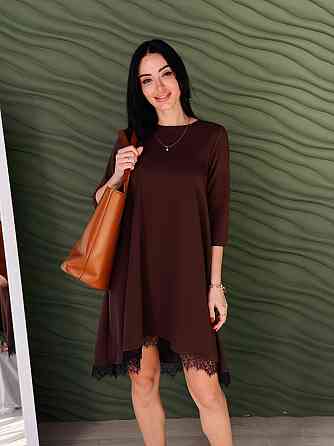 Сукня трапеція з мереживом "Emma"| Батал Шоколадний, 54-56 Київ