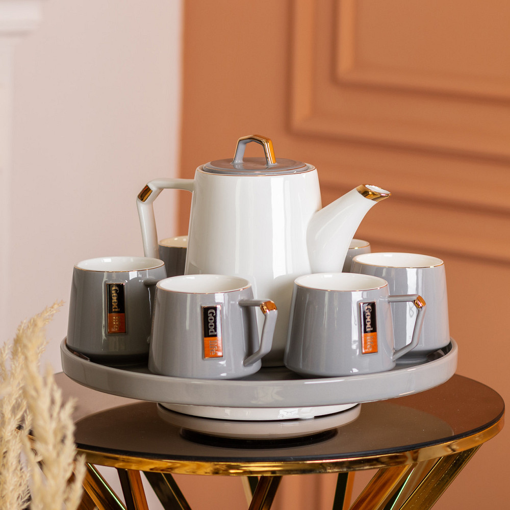 Чайний сервіз на 6 персон з порцелянаовою підставкою, сірий HP-15-26 Коломыя - изображение 7