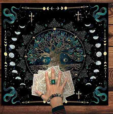 Скатертина для таро Дерево життя 49×49 см, килимок для карт таро, рун, алтарна тканина Київ