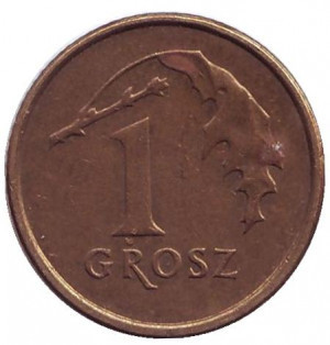 Дубовий лист. Монета 1 грош, 1990-2011 рік, Польща. (В) Полтава - фото 1