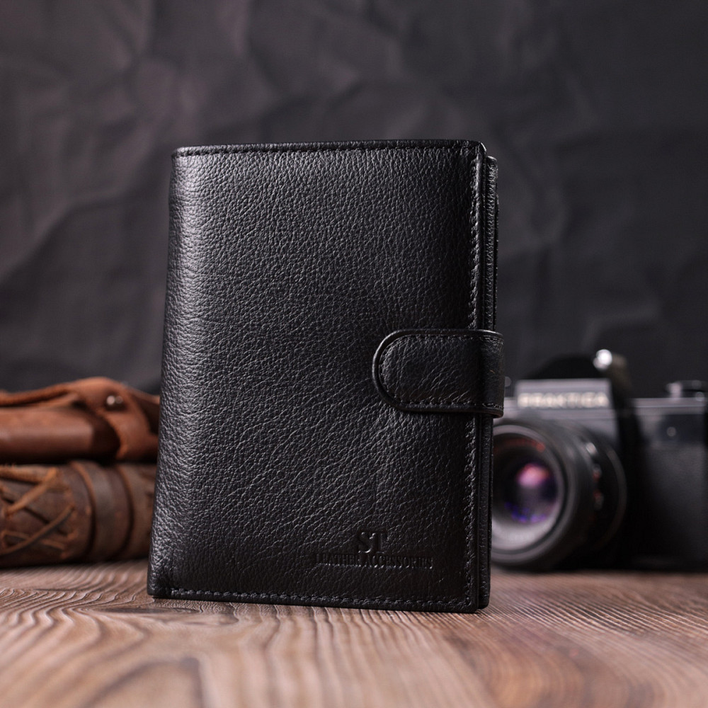 Чоловічий шкіряний гаманець з блоком для документів, чорний (ST Leather) Київ - фото 3