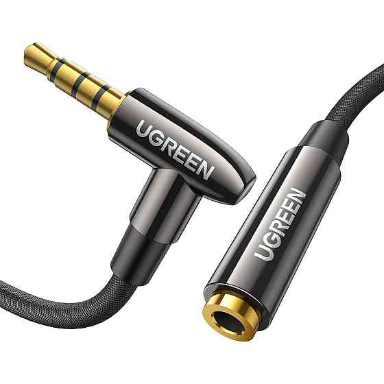 Аудіо кабель AUX 3.5mm jack UGreen з кутовим L-подібним штекером AV188 20494 (Чорний, 1м) Николаев