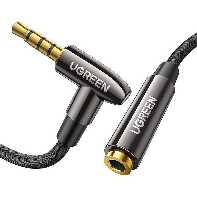 Аудіо кабель AUX 3.5mm jack UGreen з кутовим L-подібним штекером AV188 20494 (Чорний, 1м) Николаев - изображение 1
