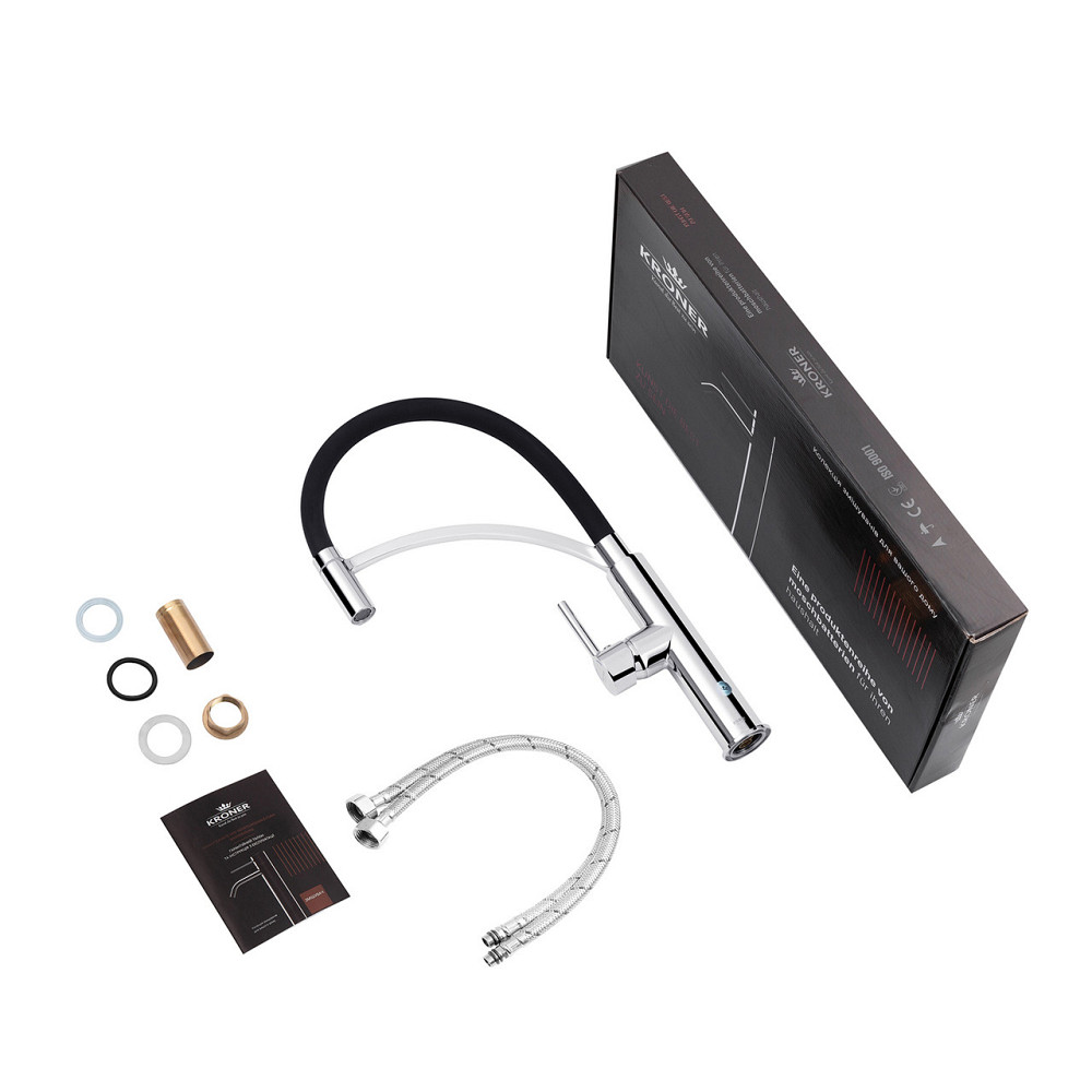 Смеситель для кухни с гибким изливом Kroner KRP Ersel - C03900BLK хром/черный Киев - изображение 9