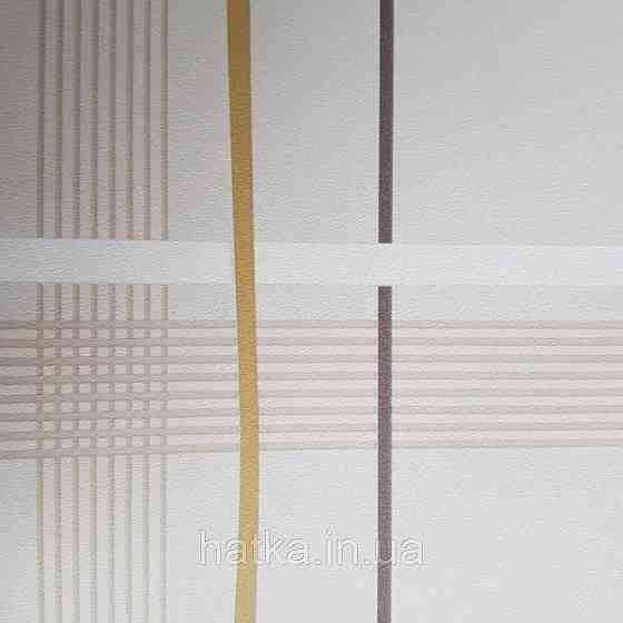 Шпалери вінілові Lutece Bensimon геометрія смуги квадрати білі жовті бордові зелені на світло-бежевому Київ