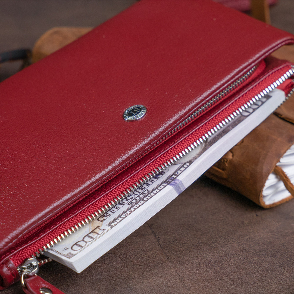 Кошелек-клатч из кожи с карманом для мобильного ST Leather 19311 Бордовый Киев - изображение 10