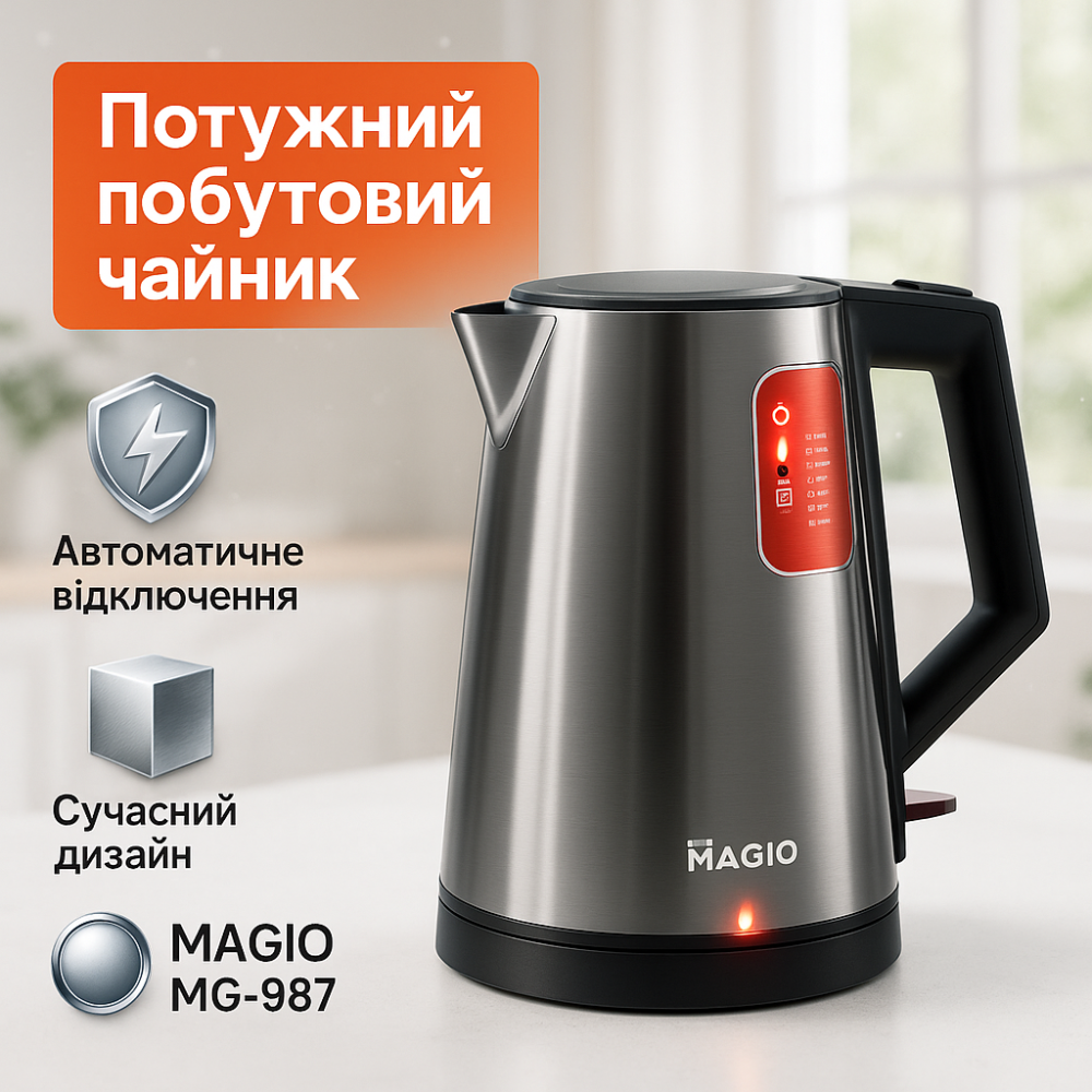 Тихий електричний чайник MAGIO, Потужний чайник для кип'ятіння красивий електричний UD-99 Львів - фото 13