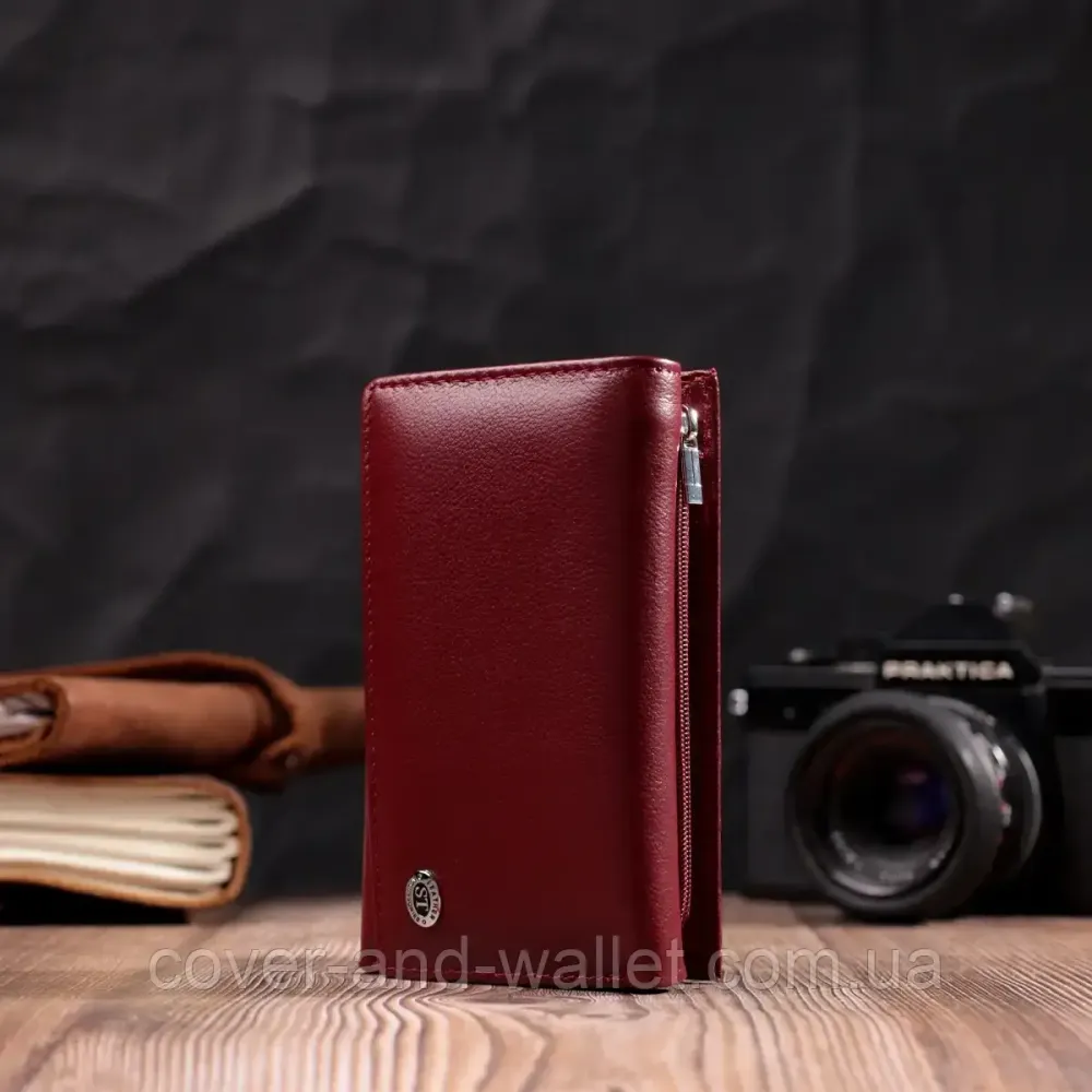 Бордовий жіночий шкіряний гаманець середнього розміру на магнітах Marco Coverna 1418 Київ - фото 7