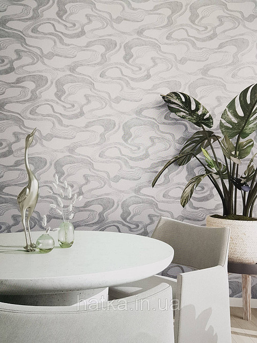 Шпалери вінілові на флізеліні Marburg Kumano 1.06х10 абстракція хвилі структурні сріблясті на сірому 34586 Київ - фото 1