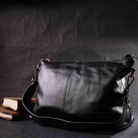 Повсякденна шкіряна сумка з двома знімними ременями Vintage 22379 Чорна Київ