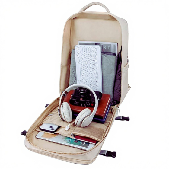 Рюкзак городской для путешествий дорожный с влагозащитой материал с портом для заряки 40х20х25 см,бежевый Каменец-Подольский