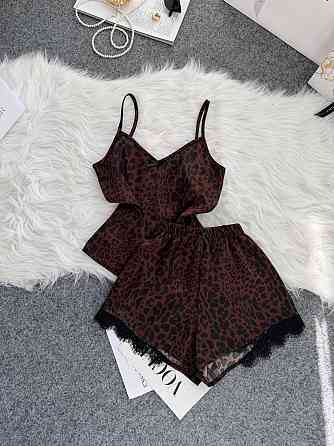 Женская базовая повседневная домашняя шелковая пижама с кружевом Шоколад, 44/46 Одесса