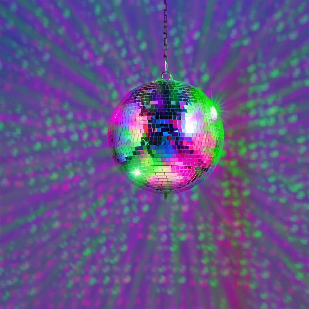 Зеркальный диско-шар FuZZIX MB30ML - 24 см мотором на аккумуляторе, пульт, светодиоды RGBW  Основа ПЛАСТИК! Ровно - изображение 1