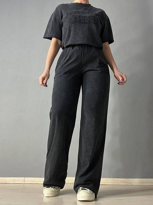 Костюм жіночий YUJIE YISHANG 7401 футболка з брюками тай-дай вишивка чорний, чорний, L Київ - фото 8