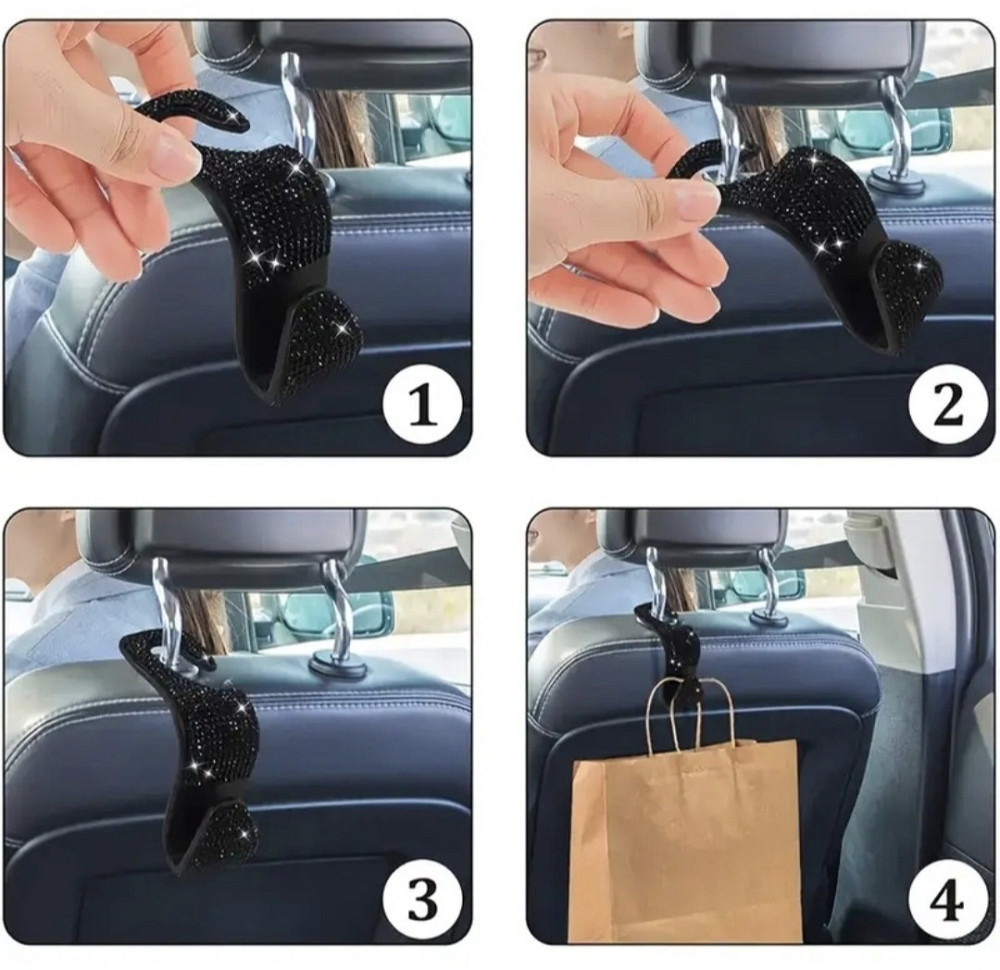 Гачки органайзери для підголовників в авто зі стразами 2 шт Чорний Смела - изображение 7