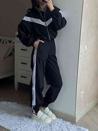 Женский плащевой костюм двойка: кофта и штаны в спортивном стиле плащевка эмми 42/44, Черный Одесса