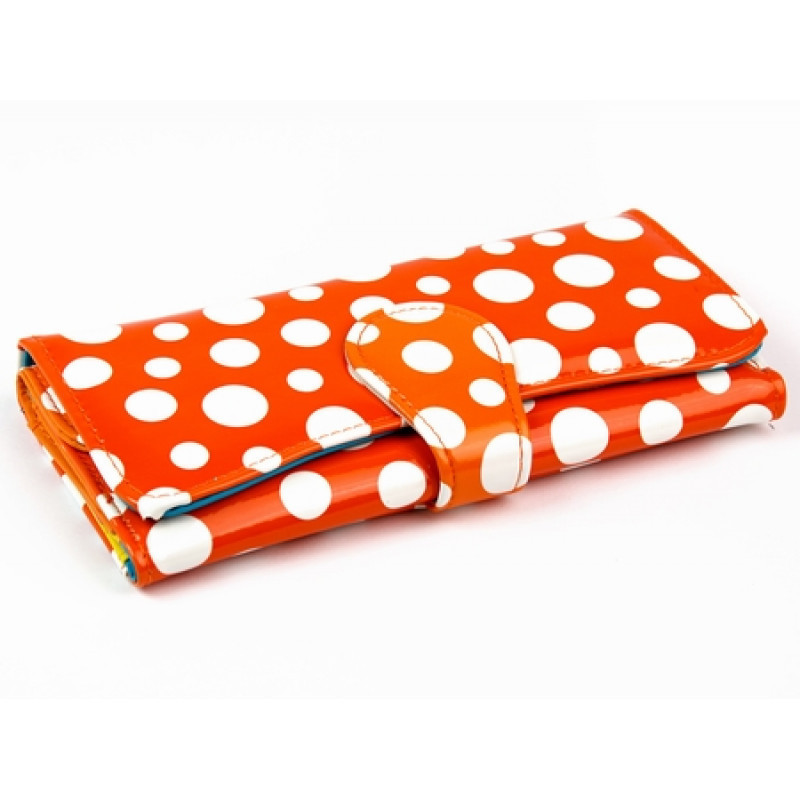 Кошелек женский лаковый оранжевый в горошек Киев - изображение 1