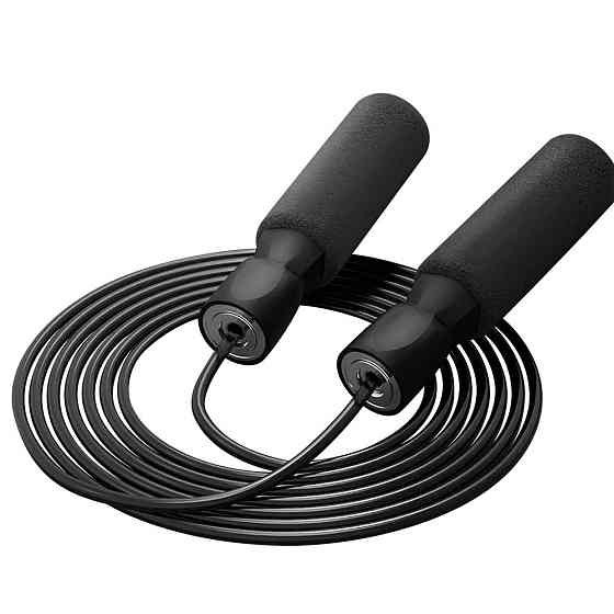 Скакалка швидкісна, гімнастична для тренувань і кросфіту з підшибниками, спортивна довжина 2.8 м, чорна Кам'янець-Подільський