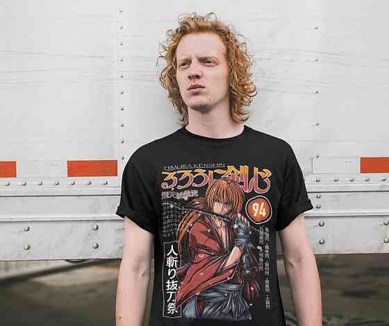 Футболка для мальчика аниме Руроуни Кенсхин Самураи Кс оверсайз (рост от 165 до 180 ) Черний AnimeJ1189m Днепр