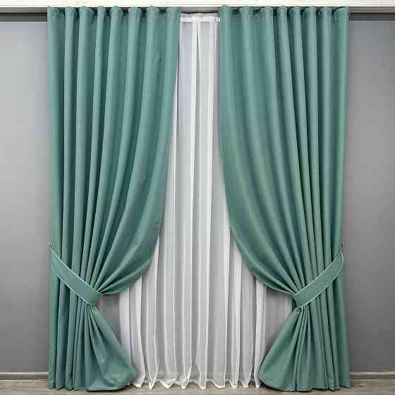 Комплект готовых штор VR-Textil Блэкаут двусторонний ASHEN NIGHT № 1849ш Бирюзовый 200х270 см 2 шт (32-219) Киев