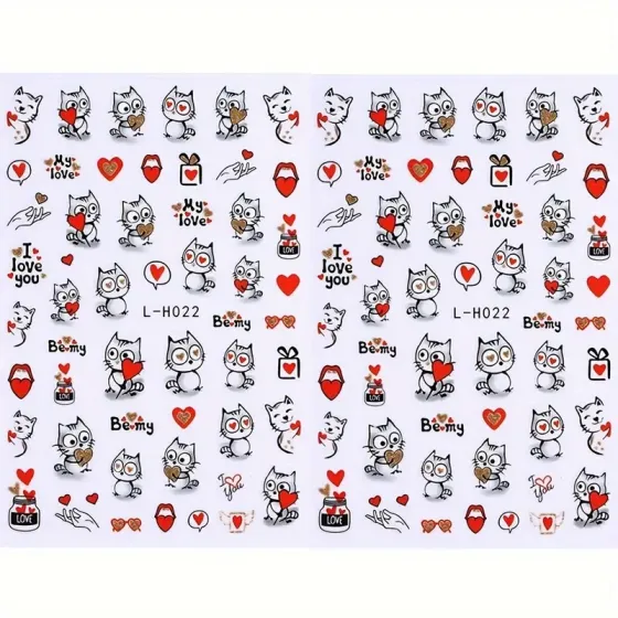 Наклейки для ногтей Котики и Сердца (2 шт.) Киев